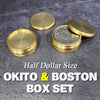 set boston et okito laiton tour de magie incroyable gimmick half dollar demi dollar pièce metal argent
